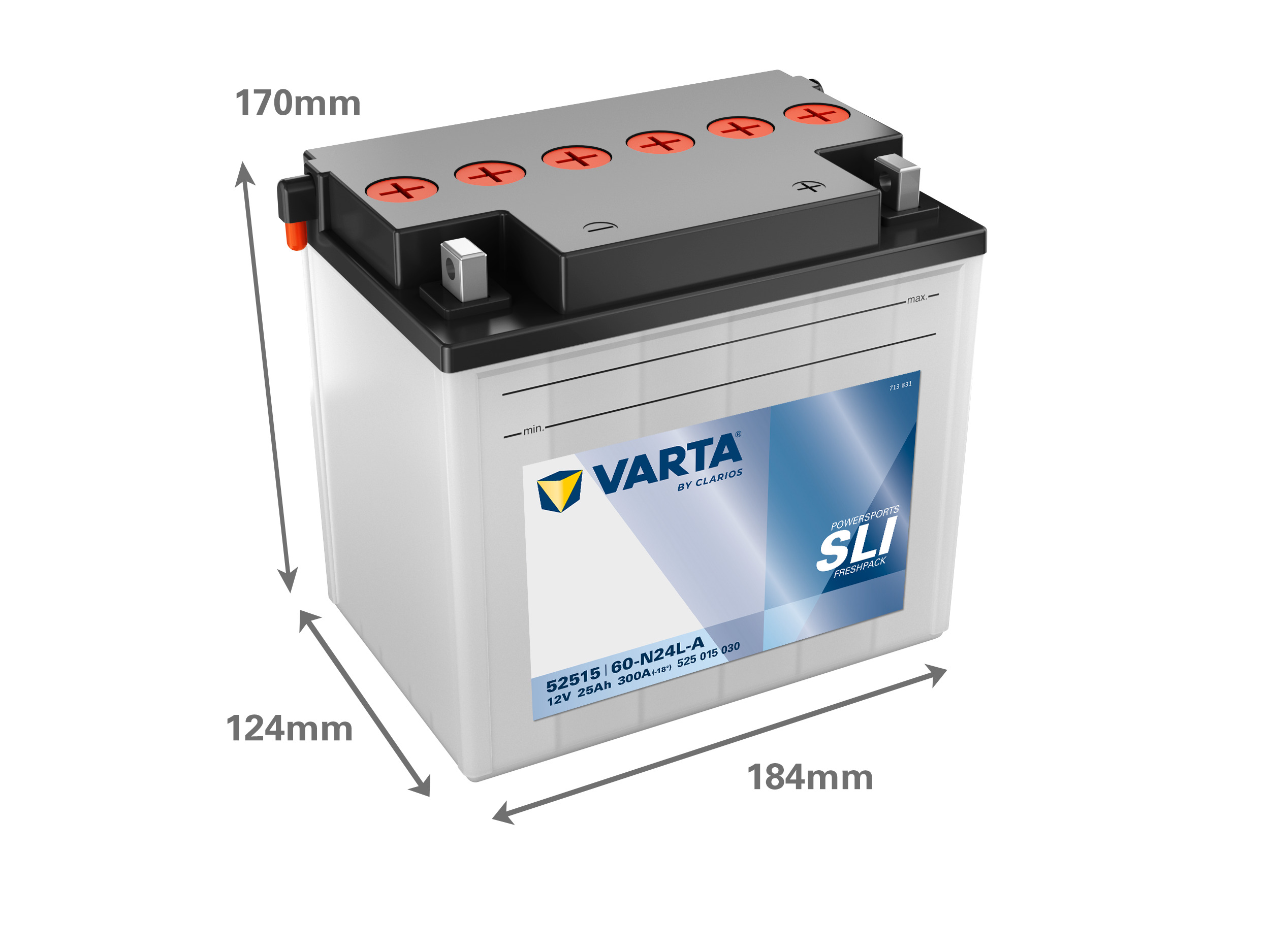 525015030 VARTA Аккумулятор 25Ah  525015   "-  +"  186x130x171
